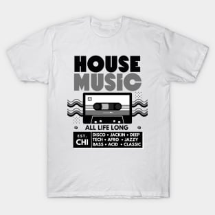 HOUSE MUSIC  - Cassette  (Grey/Black) T-Shirt